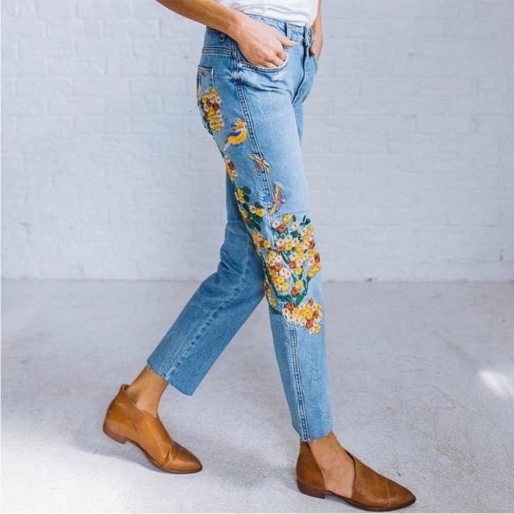 Free People Embroidered Jeans